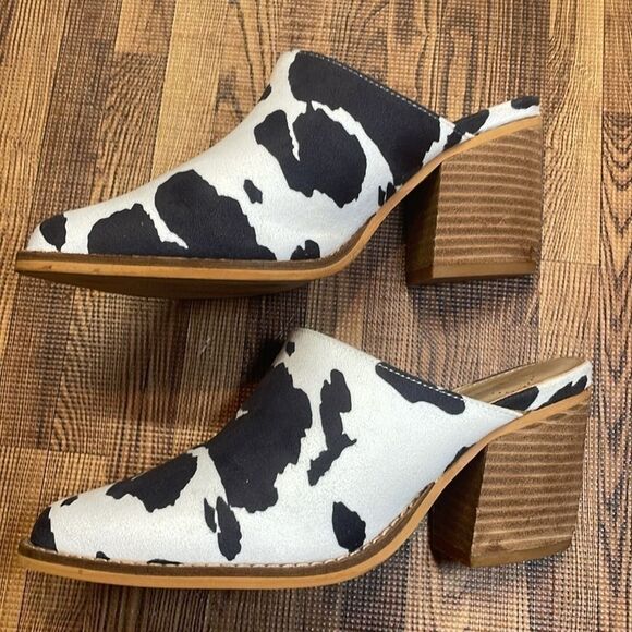 Arider Girl woman’s cow print black/white casual block heeled mules. Size 5.5. - Picture 5 of 11